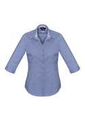 Newport 3/4 Sleeve Mini-Check Shirt - Women - French Navy