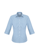 Ellison Cotton-Rich 3/4 Sleeve Check Shirt - Women - Blue
