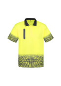 Hi Vis Tracks Design Polo Shirt - SYZMIK - Men - Yellow/Charcoal