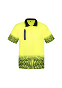 Hi Vis Tracks Design Polo Shirt - SYZMIK - Men - Yellow/Navy