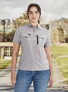 Women's long sleeve stretch V-neck closed front shirt - BLC6063 - Bisley  Workwear