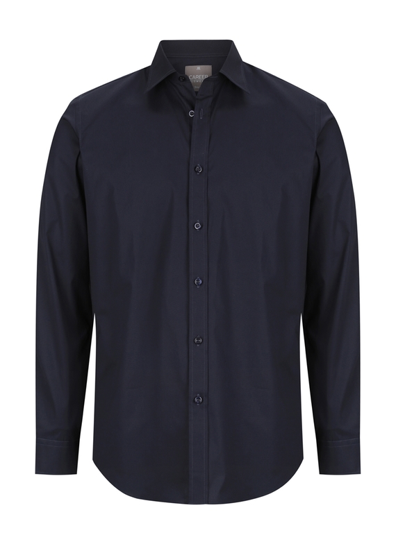 Olsen Cotton Stretch Slim Fit Shirt - Men - Navy