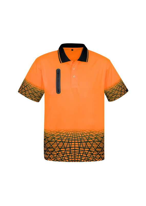 Hi Vis Tracks Design Polo Shirt - SYZMIK - Men - Orange/Navy