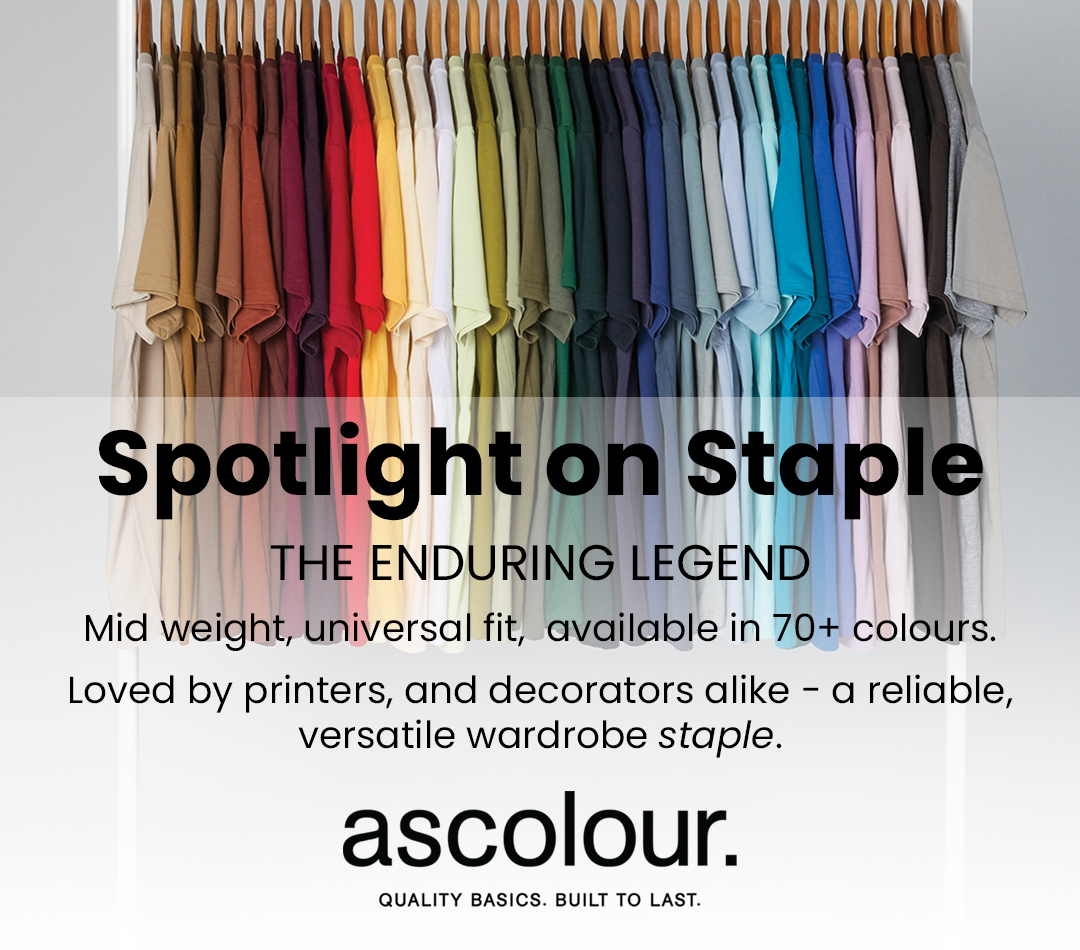 The enduring legend. Staple tee, cotton, and over 70 colours, perfect for your brand.